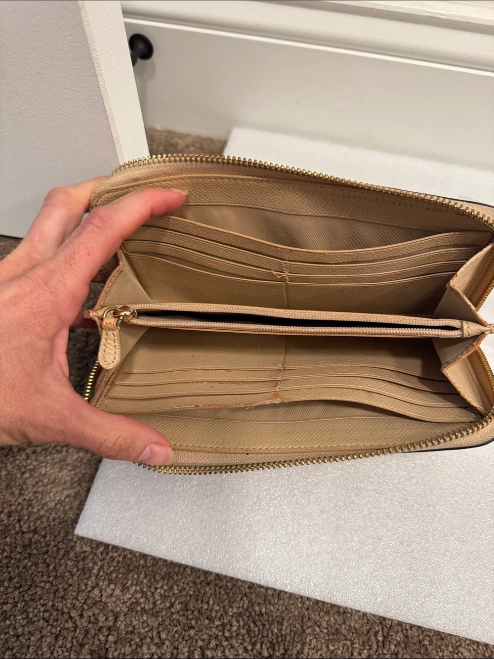 Coach Embossed Signature Zip Wallet in Beige-Tan - Picture 7 of 8
